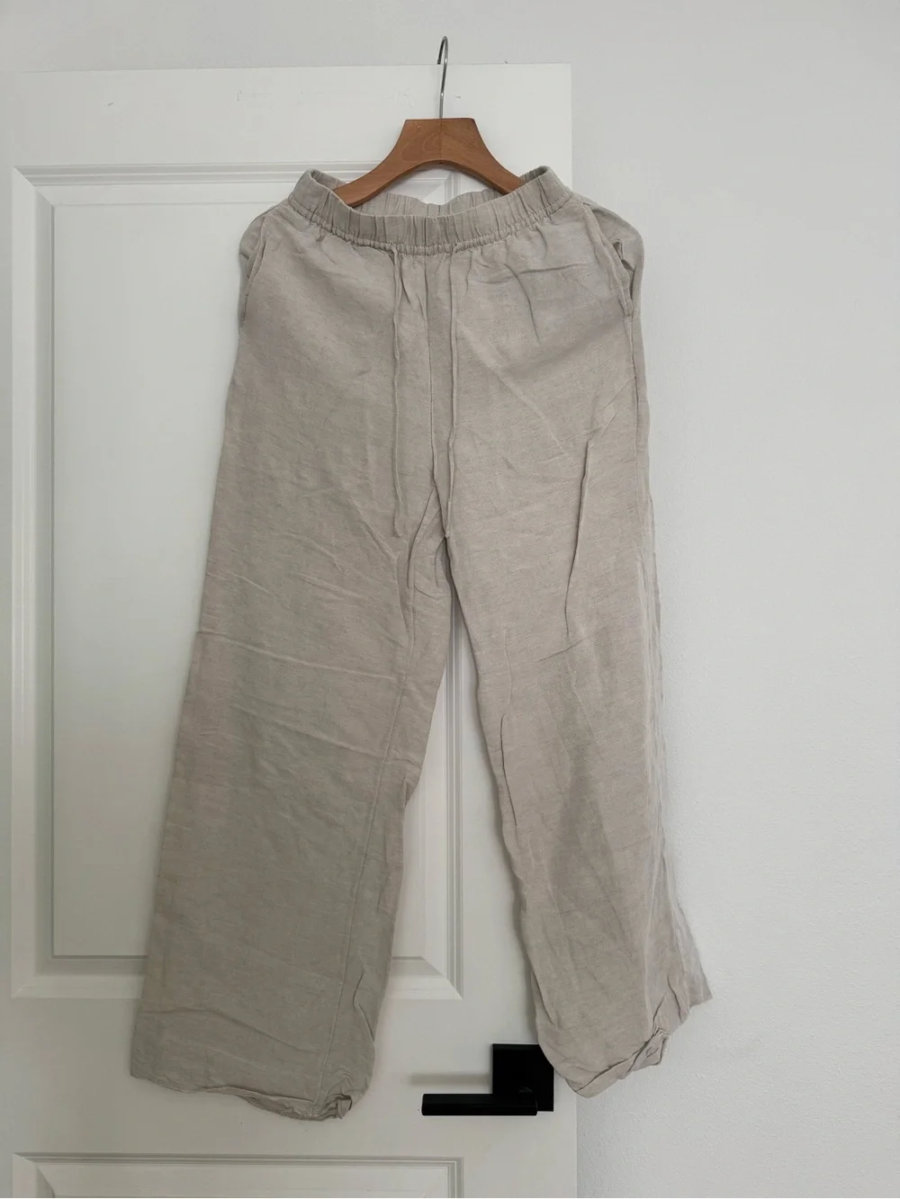 H&M women’s beige tan linen blend casual wide leg pants size XS